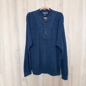 VTG Liberty By‎ Exacta Mens Henley Sweater Size L Blue Old Money Classic Preppy